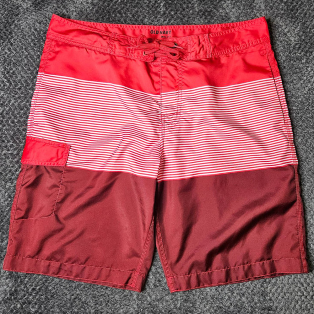 Mens Old Navy Red Swim‎ Trunk Board Shorts Size large Colorblock Striped